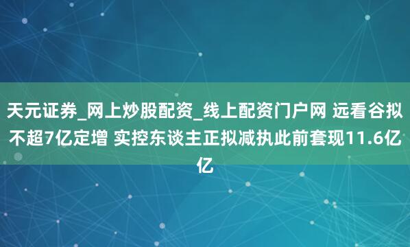 天元证券_网上炒股配资_线上配资门户网 远看谷拟不超7亿定增 实控东谈主正拟减执此前套现11.6亿