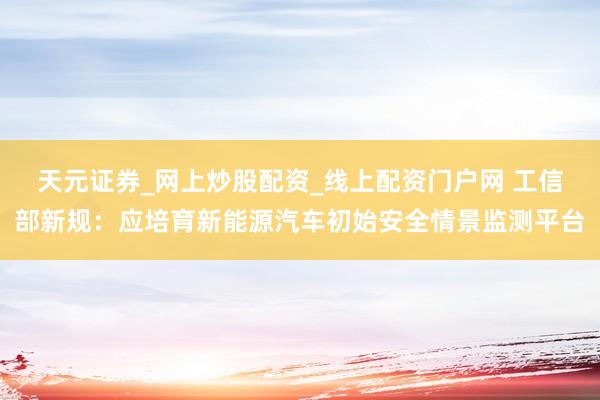 天元证券_网上炒股配资_线上配资门户网 工信部新规：应培育新能源汽车初始安全情景监测平台