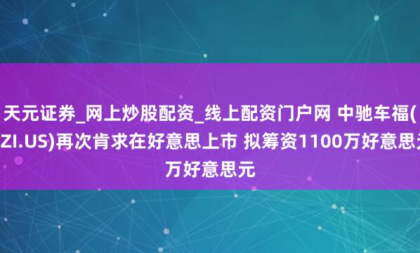 天元证券_网上炒股配资_线上配资门户网 中驰车福(AZI.US)再次肯求在好意思上市 拟筹资1100万好意思元